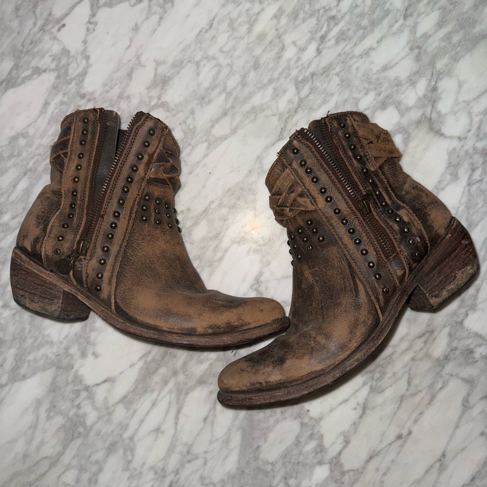 LIBERTY Black Brown Ankle Boots with Studded Detail
